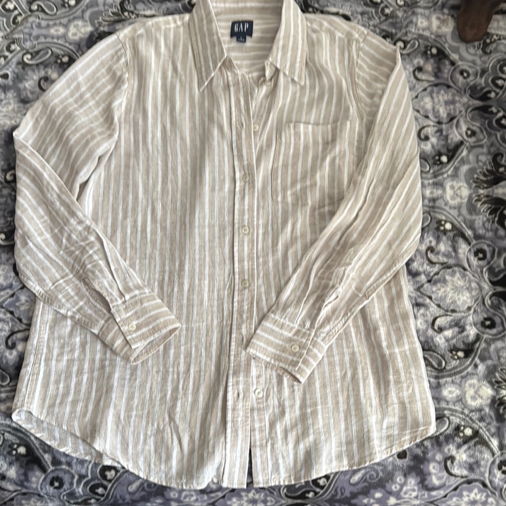 GAP Cream Blouse with Pinstripe Pattern